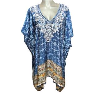Love Kyla Silk Oversized Tunic Shawl Cover-Up Butterfly Sleeve Embroidered L/XL